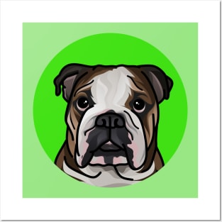 Green Pop Art Cartoon English Bulldog Puppy Posters and Art